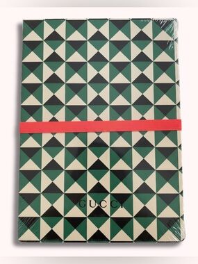 Gucci Green, Black & Cream Geometric Notebook with Red Elastic Band rare